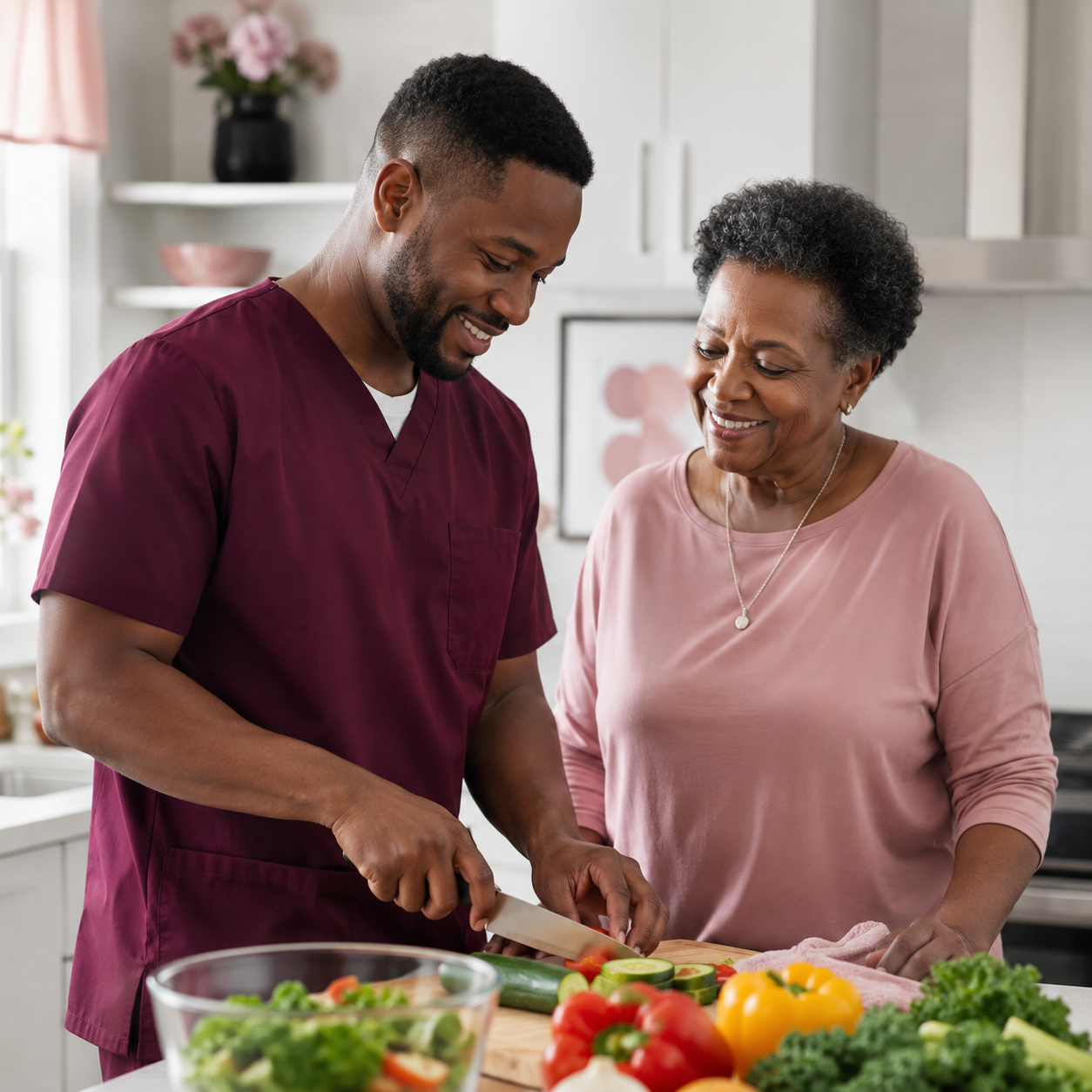 Cooking a colorful healthy meal together